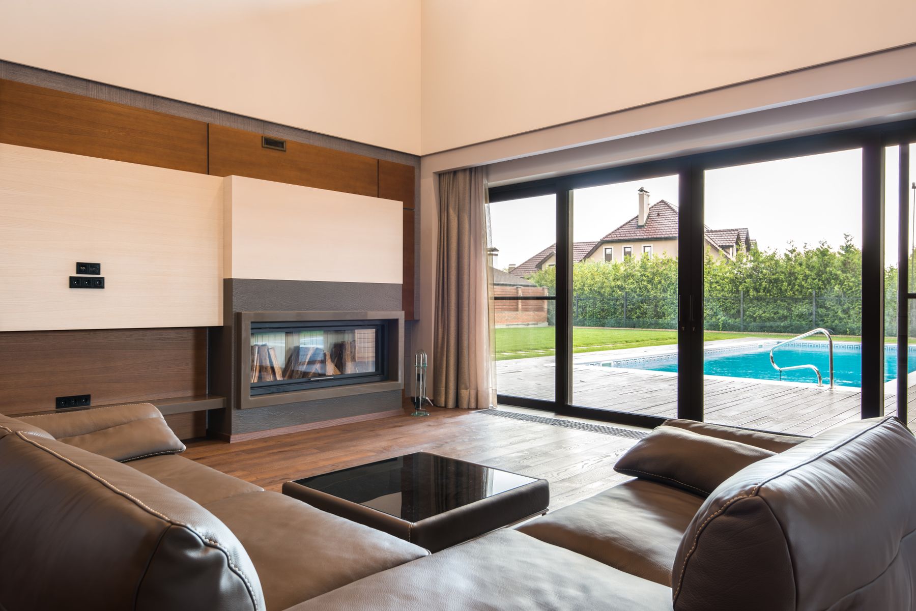 Modern residence with black-framed architectural windows